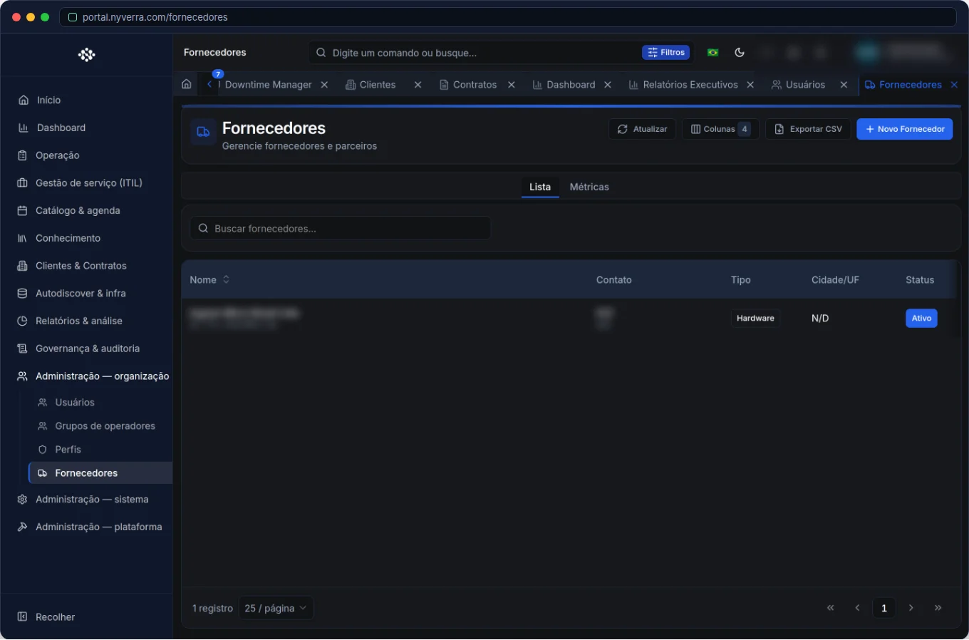 Fornecedores no Portal Nyverra: rastreie quem sustenta seus serviços — Portal Nyverra ITSM